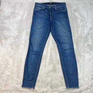 Hudson Barbara Super Skinny Jeans Women 29 Medium Wash High Rise Stretch Raw Hem